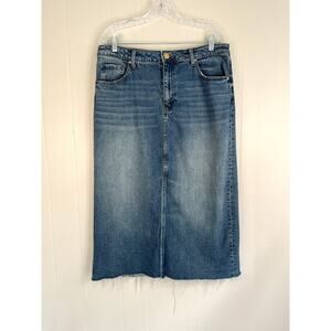 Kut from the Kloth Jen Jean Skirt 12 Midi Frayed Raw Hem Boho Capsule Wardrobe